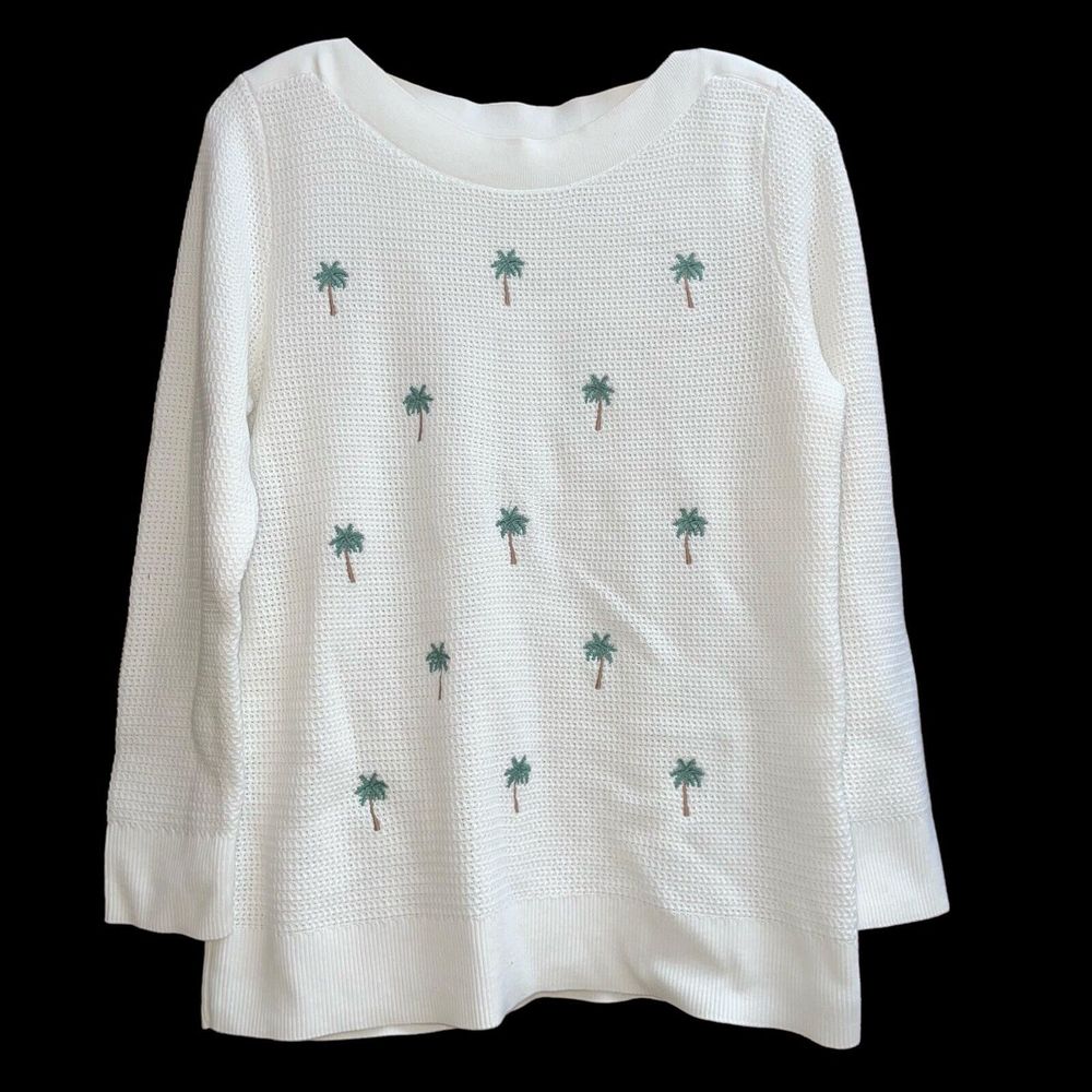 Stitch Fix Markt & Spruce PM White Embroidered Palm Tree Pullover Sweater - Picture 2 of 5